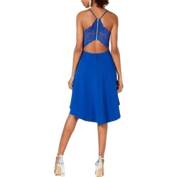 B DARLIN Dress V Neck High Low Lace Cutout Back Royal Blue Junior Size 15/16 - Picture 5 of 14